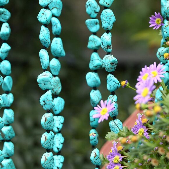 Turquoise Beads Endless Necklace Long Knotted Stone Multi-Strand Layer Necklaces - Picture 5 of 7